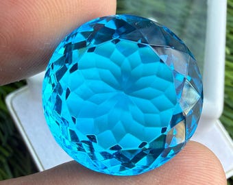 Rare Swiss Blue Topaz, 31.30Ct Round Faceted Topaz, Wire Wrapping Stone,