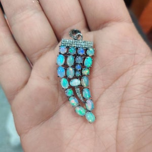 Welo Fire Opal Pendant: Rose Cut Diamond Sterling Silver Jewelry
