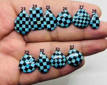 Lab Turquoise Checkerboard Cabochon: Black Onyx Doublet Loose Stone