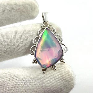 Beautiful Rainbow Fire Aurora Opal Faceted Pendant Jewelry - 925 Sterling Silver Handmade Designed Pendant - Boho Jewelry - Gift For Her