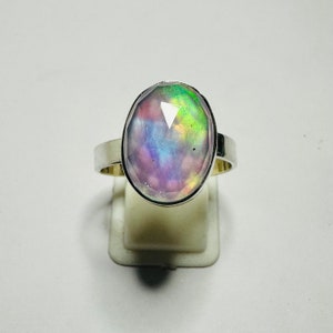 Wonderful Rainbow Fire Aurora Opal Rings 925 Sterling Silver Jewelry Opal Doublet Rings Engagement Rings Gift For Her