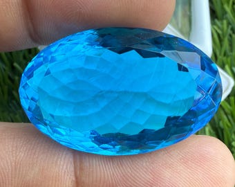 58Ct Blue Topaz Faceted Gemstone, Oval Swiss Topaz, Sami Precious Stone, Making For Jewelry