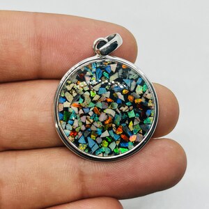 Opal 925 Silver Pendant, Round Monarch Opal Silver Necklace, Crystal Pendant, Opal Minimalist Jewelry, Gift For Love, Birthday Gift