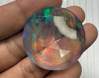 Faceted Aurora Opal Gemstone, Opal Birthstone Doublet Gems, Loose Stone, Making For Pendant 36x12