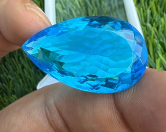 48.50Ct Faceted Blue Topaz Gemstone, Swiss Blue Topaz Tear Drop, Maing For Ring, 33x19x13MM