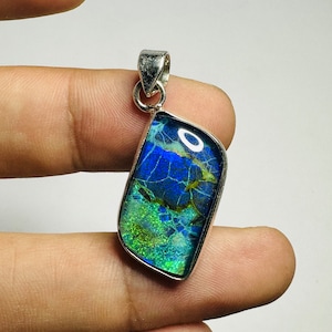 Handmade Sterling Silver Monarch Opal Pendant: Blue Fire Jewelry