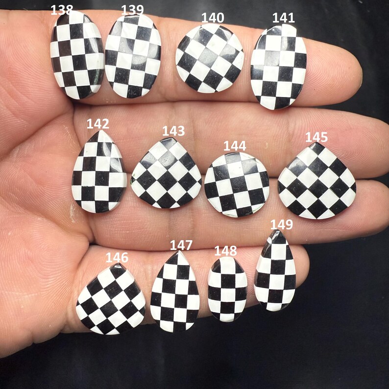 Top Quality Checkerboard Cabochon, Checkered Black Onyx Gemstone, Cabochon For Ring, Sami Precious Stone, Handmade Stone