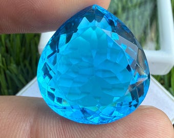 Swiss Blue Topaz Gemstone, 30.50Ct Heart Topaz For Jewelry Making, Loose Stone