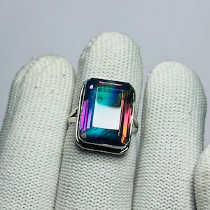 Rainbow Welo Fire Aurora Opal Faceted Rings 925 Sterling Silver Jewelry Opal Doublet Rings Engagement Rings Gift For Her Aurora Opal Rings