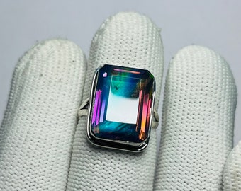 Wonderful Rainbow Fire Aurora Opal Rings 925 Sterling Silver Jewelry Opal Doublet Rings Engagement Rings Gift For Her