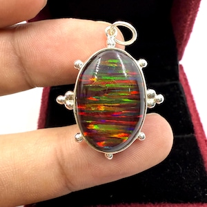 925 Sterling Silver Pendant, Gilson Aurora Opal Necklace, Handmade Opal Jewelry, Everyday Necklace, Dainty Pendant Gift For Her