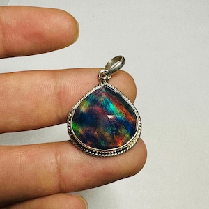 Rose Cut Aurora Opal Pendant: Sterling Silver Necklace