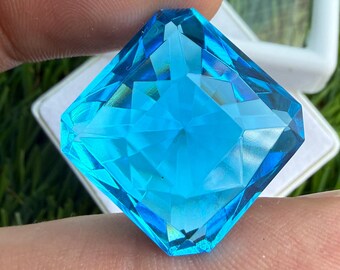 31.10 AAA Blue Topaz Faceted Gemstone, Handmade Loose Stone, Square Blue Topaz Stone, Making For Pendant