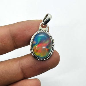 Aurora Opal Silver Pendant- Rainbow Fire Opal 925 Sterling Silver Necklace- Aurora Opal Gemstone Jewelry- Anniversary Gift- Gift For Her