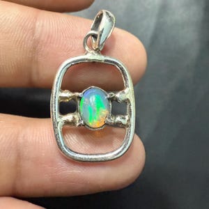 Ethiopian Opal Sterling Silver Pendant: Minimalist October Birthstone Necklace