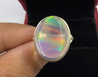 925 Steling Silver Ring, Pink Aurora Opal Ring, Crystal Opal Jewelry, Boho Silver Ring, Handmade Jewelry, Minimalist Ring, Gift For Her