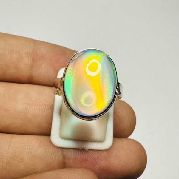 Stylish Fiery Fire Aurora Opal Oval Rings 925 Sterling Silver Engagement Jewelry Handmade Rings Birthday Gift Gift For Her