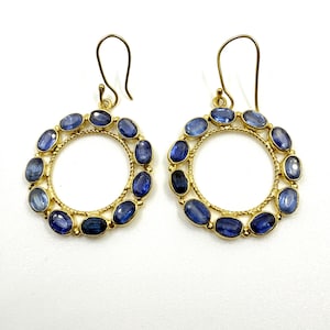Natural Kyanite Hoop Earrings: Gold Vermeil 925 Sterling Silver