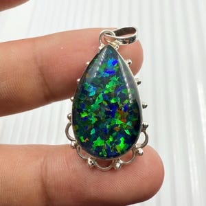 Sterling Silber Aurora Opal Anhänger: Boho Halskette