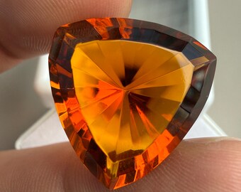 Citrine Triangle Gemstone, 24.65Ct Loose Stone, Orange Citrine Faceted Stone, Making For Jewelry