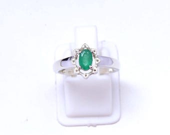 Natural Emerald Oval Ring, Sterling Silver Dainty Birthstone Jewelry For Gift