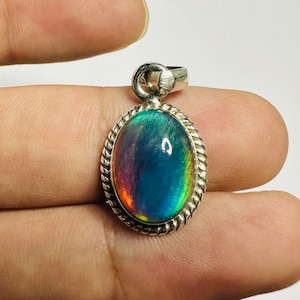 Tiny Aurora Opal Pendant, Rainbow Fire Aurora Opal Necklace, Handmade  Opal Jewelry, Personalized Gift, Gift For Her