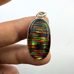 925 Sterling Silver Pendent, Lab Black Opal Necklace, Crystal Pendant, Gilson Opal Pendant, Wadding Gift, Anniversary Gift