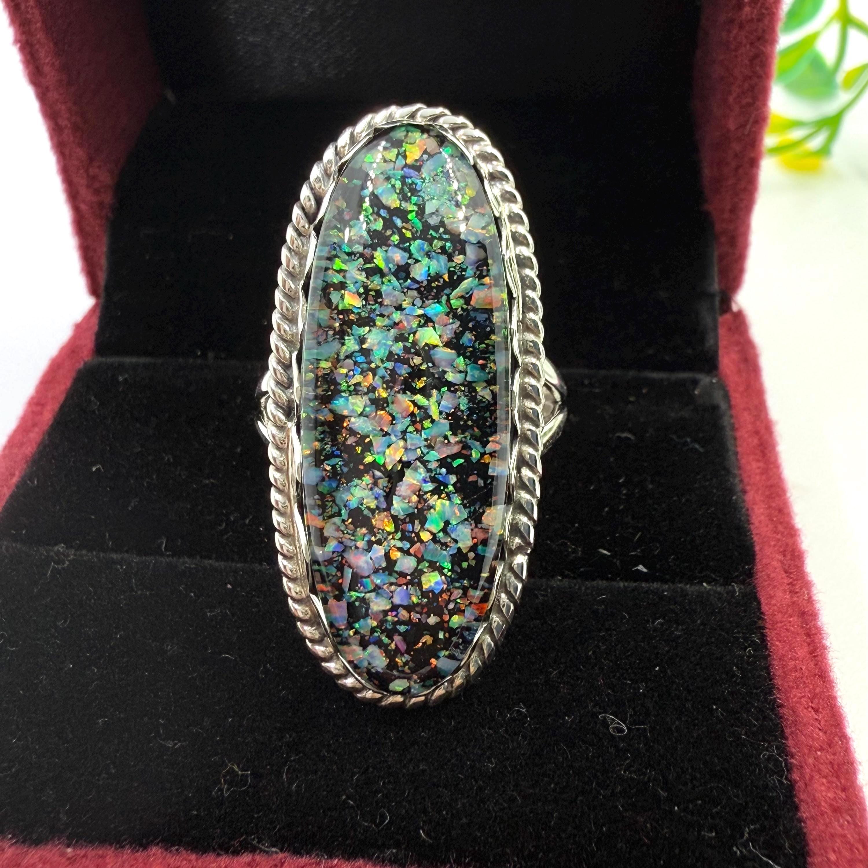 マトリックスオパールシルバーリング マトリックスオパールリング、925スターリングシルバーリング、ラボで