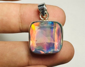 Amazing Aurora Faceted Opal Pendant- 925 Sterling Silver Pendant Jewelry- Handmade Pendant- Party Jewelry- Gift For Her