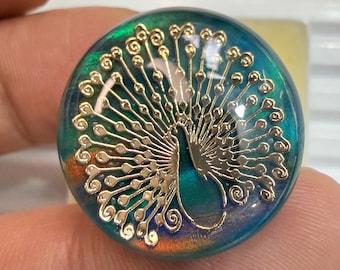 AAa Aurora Opal Cabochon, Round Carved Gemstone, Inlay Peacock Design Cabochon Healing Stone, Making For Pendant
