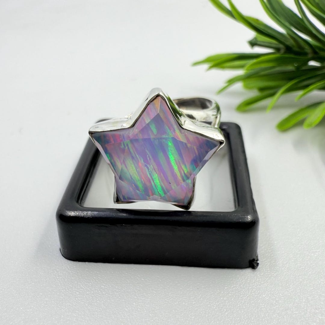 Beautiful Star Ring 925 Sterling Silver Ring Crystal Opal Star Ring 