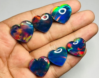 Aurora Opal Heart Cabochon: Lab Created Fire Opal Crystal (20x20 MM)