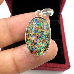 Dainty Lab Opal Pendant: Handmade Sterling Silver Vintage Jewelry