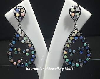 Opal Drop Earrings: Diamond Pave, 925 Silver Dangle Jewelry