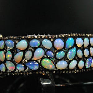 Welo Fire Ethiopian Opal Bangle, 925 Silver Bangle, Handmade Minimailst Jewelry, Birthday Gift, Gift For Wife