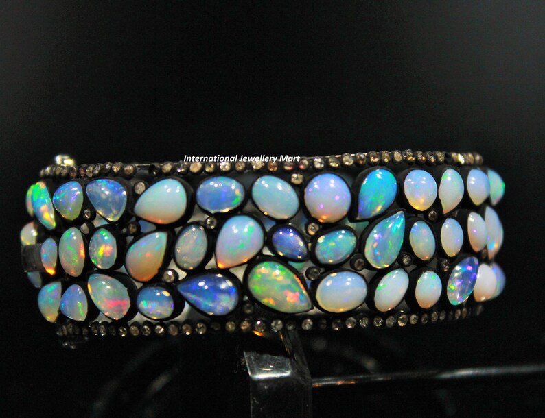 Welo Fire Ethiopian Opal Bangle, 925 Silver Bangle, Handmade Minimailst Jewelry, Birthday Gift, Gift For Wife