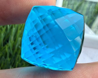 62.30Ct Blue Topaz Cube, Handmade Faceted Topaz Gemstone, Making For Necklace, Gift For Her