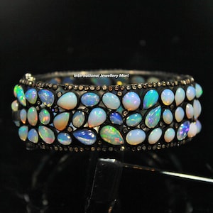 Welo Fire Ethiopian Opal Bangle, 925 Silver Bangle, Handmade Minimailst Jewelry, Birthday Gift, Gift For Wife