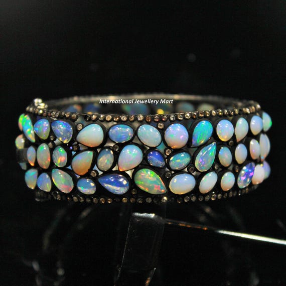 Welo Fire Ethiopian Opal Bangle, 925 Silver Bangle, Handmade Minimailst Jewelry, Birthday Gift, Gift For Wife