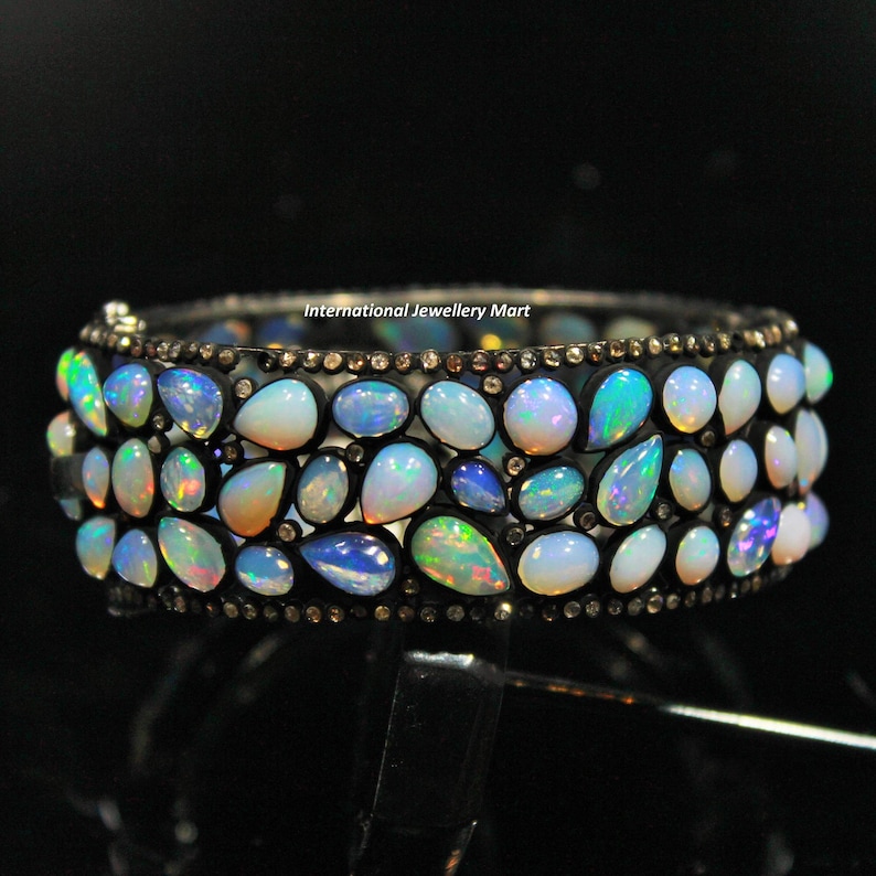 Welo Fire Ethiopian Opal Bangle, 925 Silver Bangle, Handmade Minimailst Jewelry, Birthday Gift, Gift For Wife