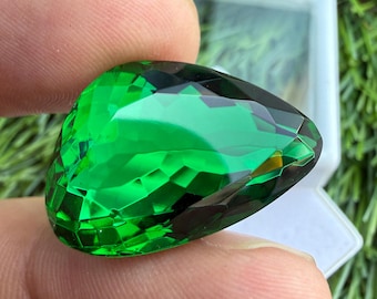 26.50Ct Fancy Green Topaz Gemstone, Faceted Handmade Emerald Green Loose Stone, Making For Jewelry