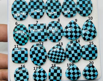 Checkered Turquoise Onyx Cabochon: Checkerboard Gemstone Lot