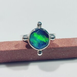 Rainbow Fire Aurora Opal Ring- 925 Solid Silver Ring- Crystal Opal Doublet Jewelry- Sterling Silver Ring- Gift For Her Wife