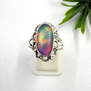 Rainbow Aurora Opal 925 Sterling Silver Ring, Boho Opal Ring, Opal Doublet Silver Ring Jewelry, Multi Fire Aurora Opal Ring, Gift For Her