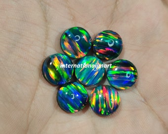 Black Aurora Opal Cabochon Lot: Round Opal Doublet Gemstones