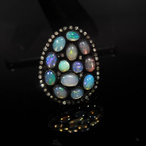 Natürlicher äthiopischer Opal Ring, 92,5 Sterlingsilber Handgefertigter