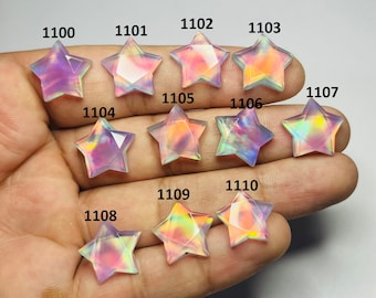 Faceted Aurora Opal Star Carving: Lab Created Gemstone for Jewelry