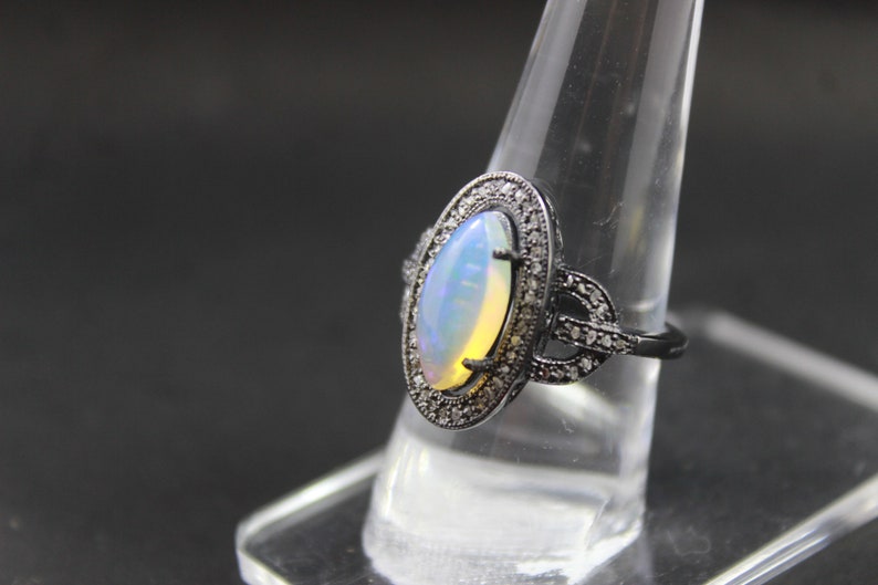 Victorian 925 Sterling Silver Real Diamond Opal Fire Victorian Ring Sterling Silver Beauty Wedding Jewelry