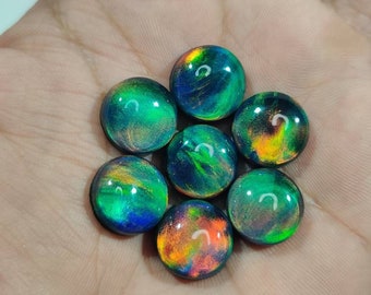 Aurora Opal Doublet Lot, Round Cabochon Loose Gemstone, Lab Aurora Opal Cabochon, Handmade Polished, Making For Jewelry