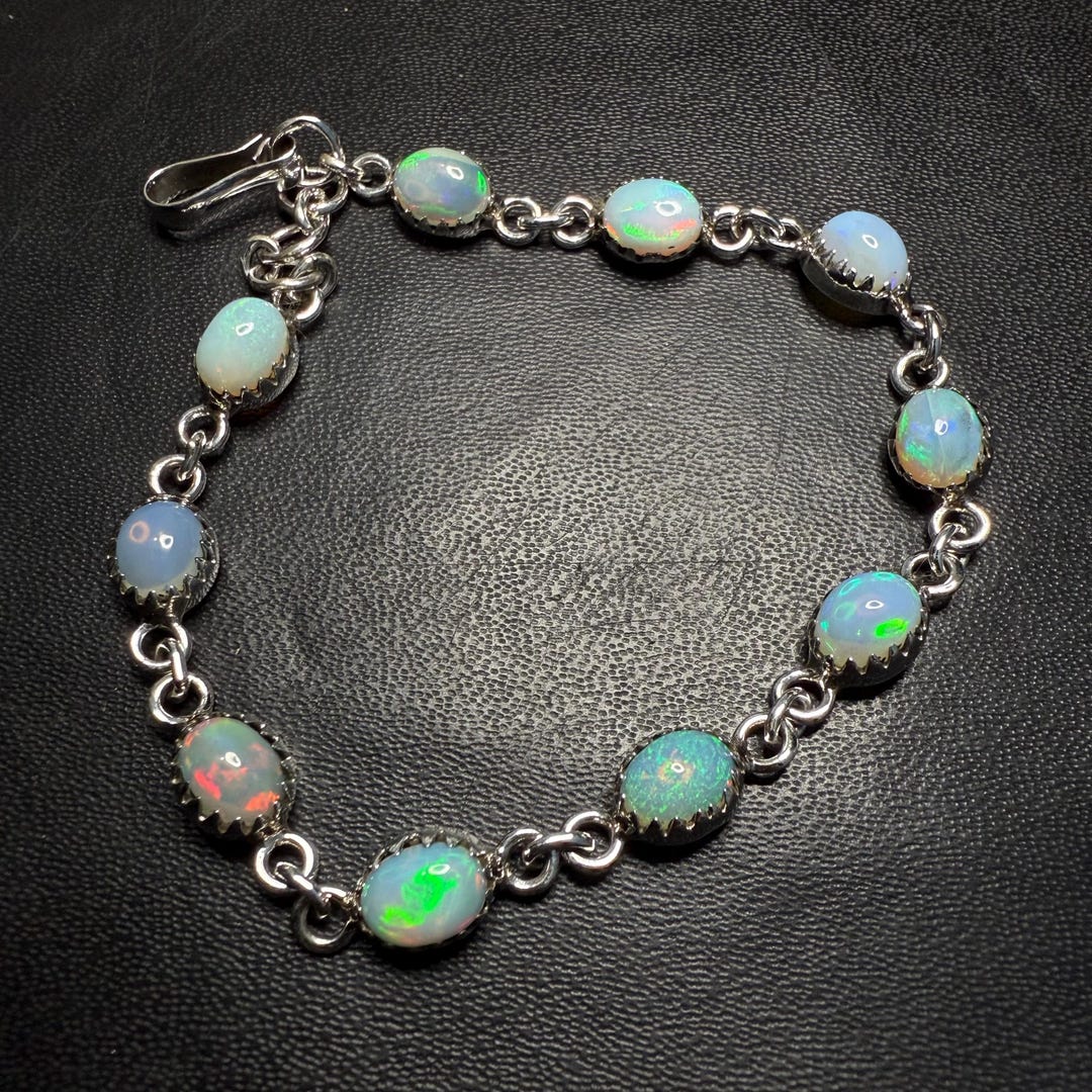 天然エチオピアオパール純銀製ブレスレット 自由 寵愛 好転 幸福 ラッキー 誕生日 天然石アクセサリー